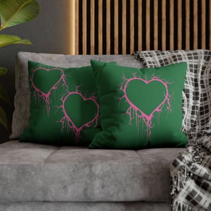 Lightning-Cracked Heart - Faux Suede Square Pillowcase (in Wicked Green and Electric Pink)