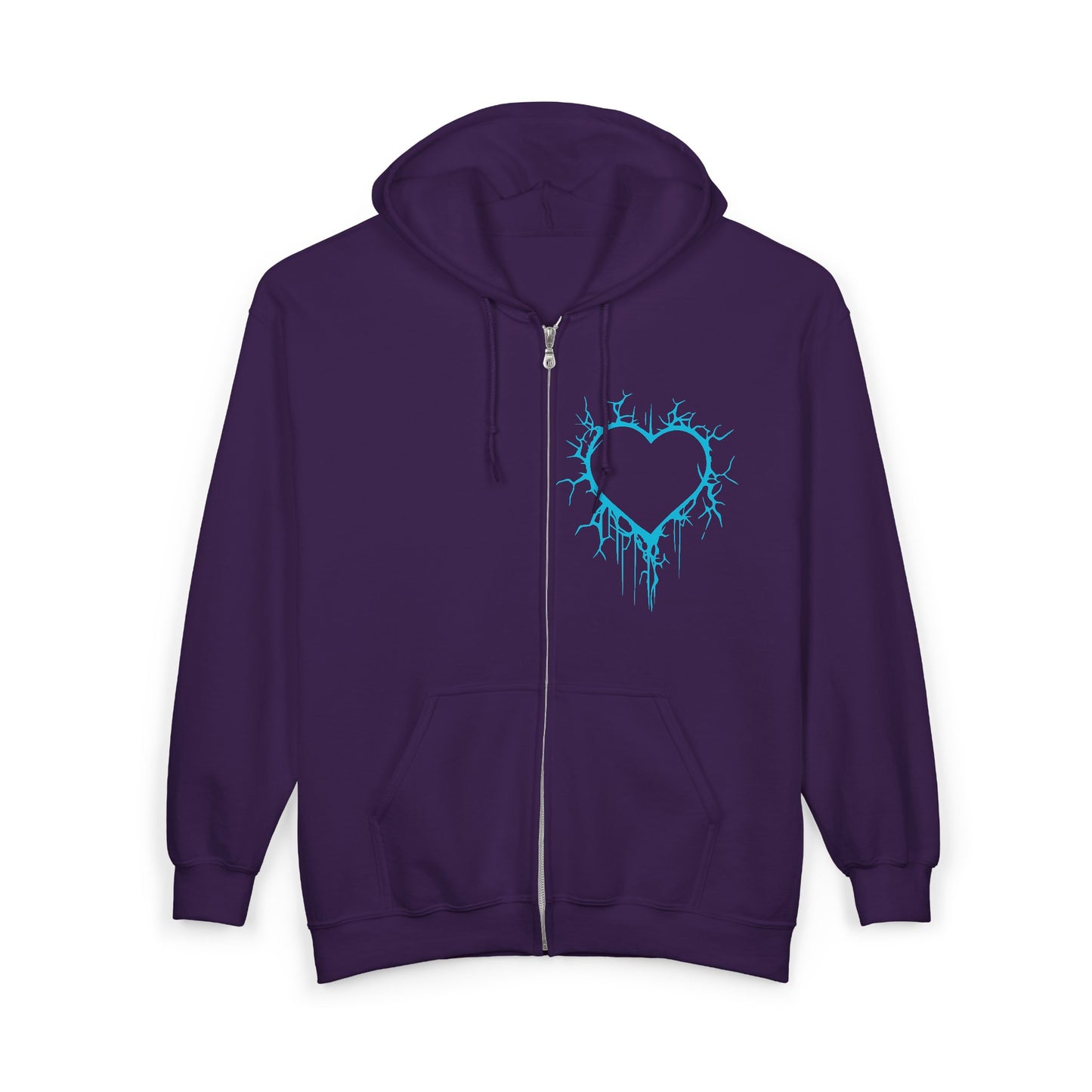 Lightning-Cracked Hollow Heart Zip Hoodie (in Electric Blue) - (The Only Hearts Collection)