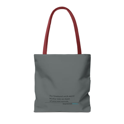 The Creature's Wife Wails Wildly Frankenstein Haiku - Tote Bag (dual-sided print in Slate Grey) - Frankenstein 2025 Makeover