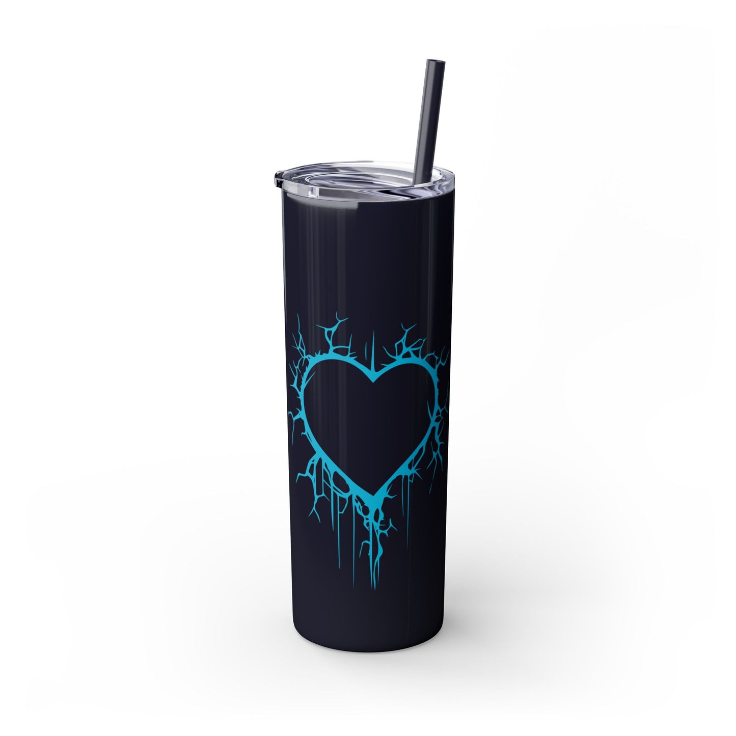 Lightning-Cracked Heart  Skinny Venti Tumbler (in Electric Blue) with matching reusable straw - (The Only Hearts Collection)