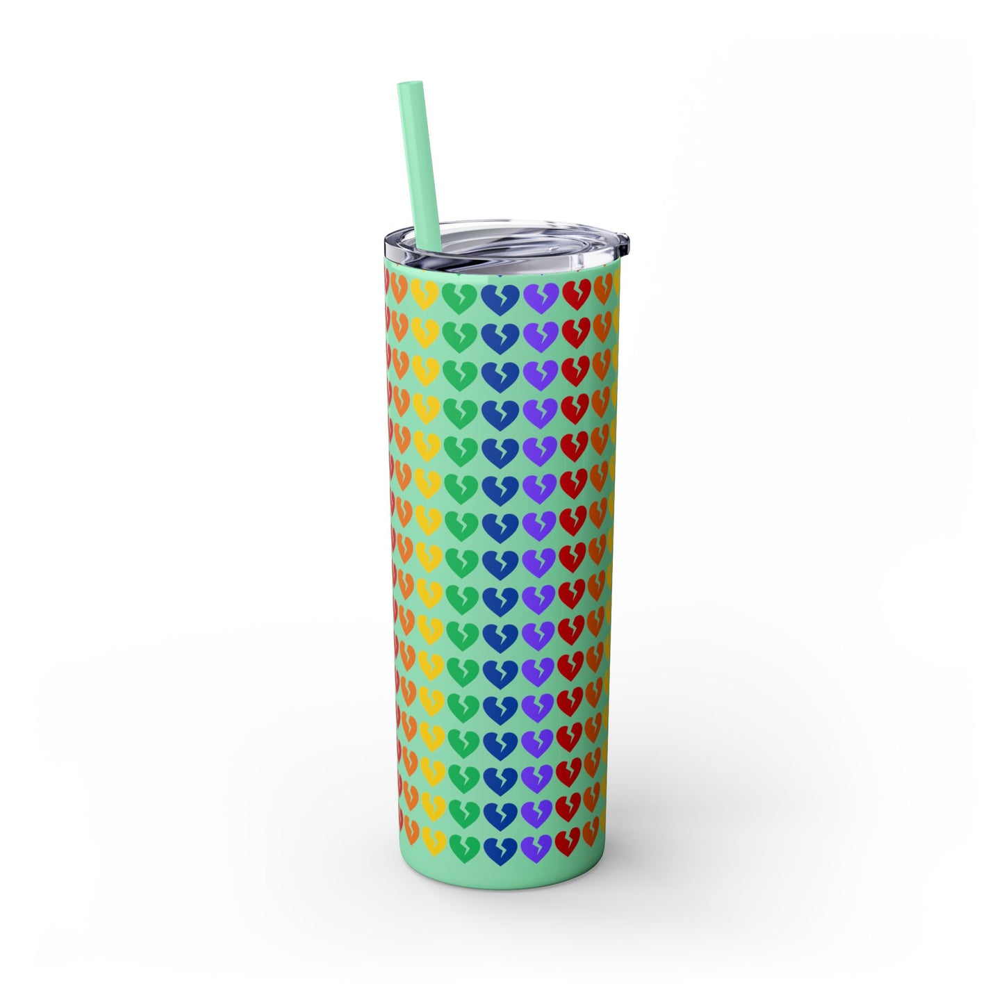 Only Hearts - Skinny Tumbler with Eco-Friendly, Reusable, Matching Straw, 20oz (Rainbow Heartbreak Collection)