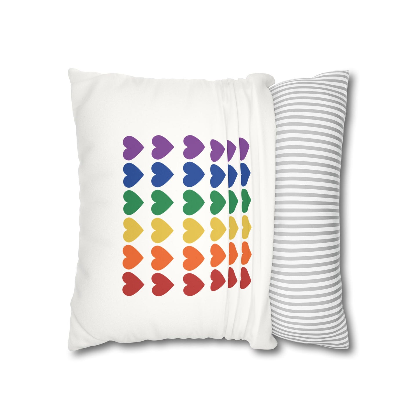 Rainbow Hearts on White - Faux Suede Square Pillowcase (Only Hearts Collection)