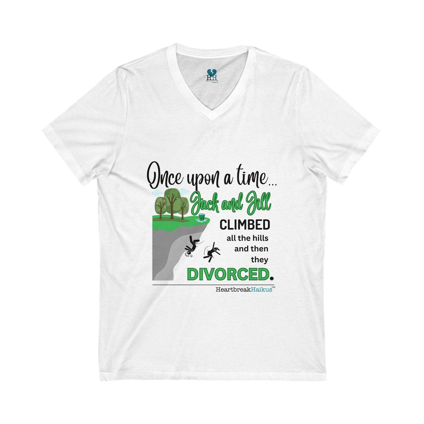 Jack and Jill Divorced Haiku - Unisex Jersey Short Sleeve V-Neck Tee