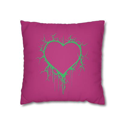 Lightning-Cracked Hearts - Faux Suede Square Pillowcase (in Pink and Wicked Green)