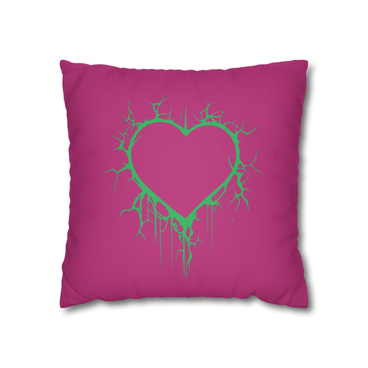 Lightning-Cracked Hearts - Faux Suede Square Pillowcase (in Pink and Wicked Green)