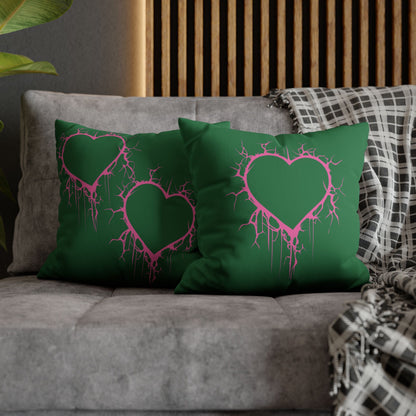 Lightning-Cracked Heart - Faux Suede Square Pillowcase (in Wicked Green and Electric Pink)