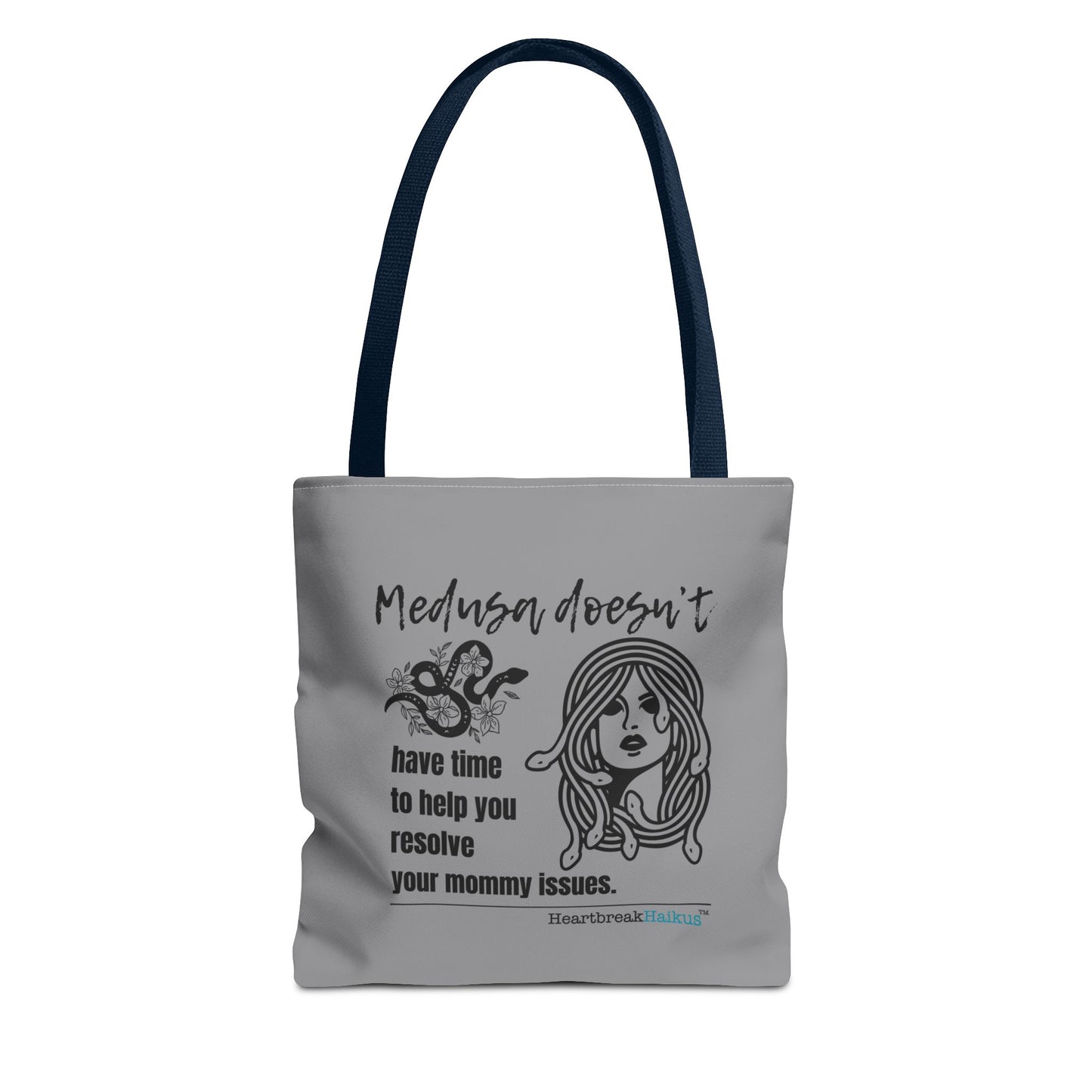 Medusa and Your Mommy Haiku - Tote Bag (Dual-sided print in Stone Grey)