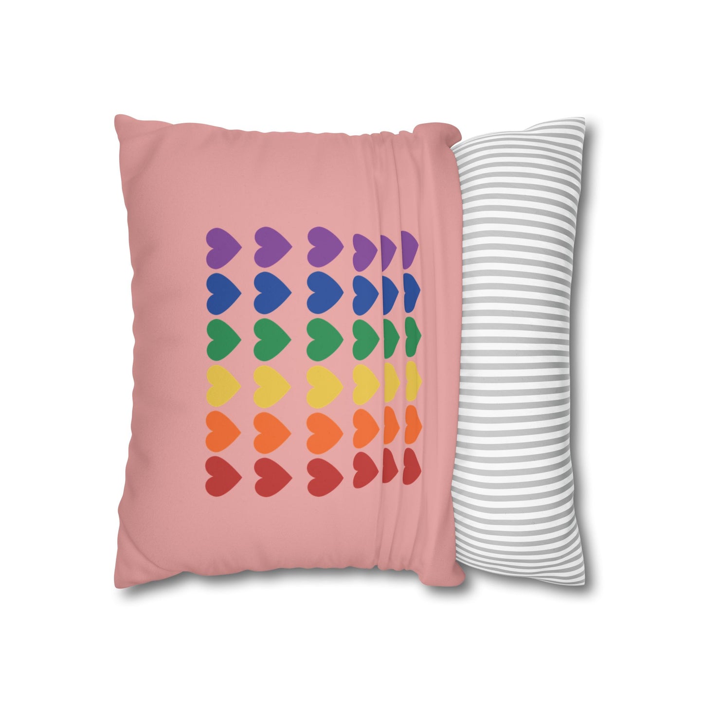 Rainbow Hearts on Pink - Faux Suede Square Pillowcase (Only Hearts Collection)
