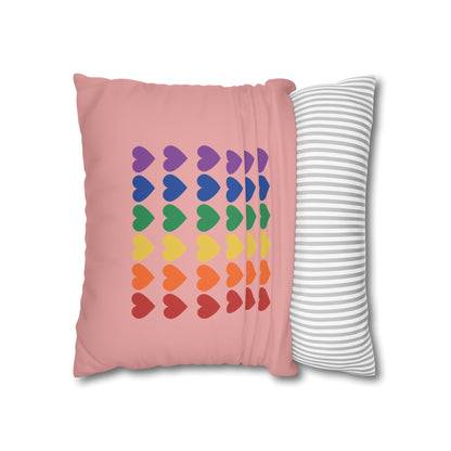 Rainbow Hearts on Pink - Faux Suede Square Pillowcase (Only Hearts Collection)