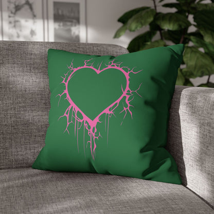 Lightning-Cracked Heart - Faux Suede Square Pillowcase (in Wicked Green and Electric Pink)