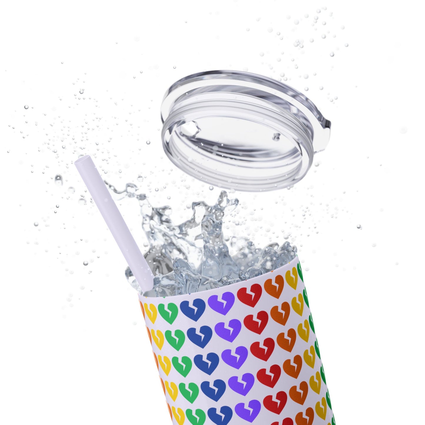 Only Hearts - Skinny Tumbler with Eco-Friendly, Reusable, Matching Straw, 20oz (Rainbow Heartbreak Collection)