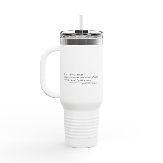 Heal Yourself with Words Haiku - Insulated Travel Mug, 40oz (Vintage Typewriter Text Design)
