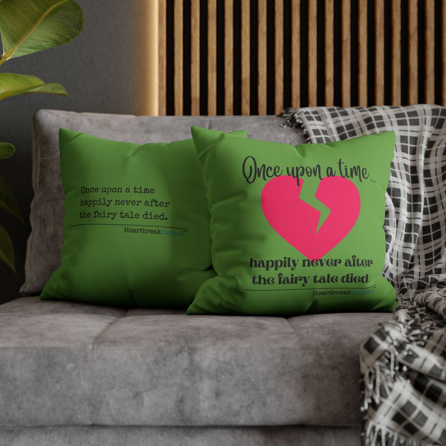 The Fairy Tale Died Haiku - Faux Suede Square Pillowcase (in Wicked Green)