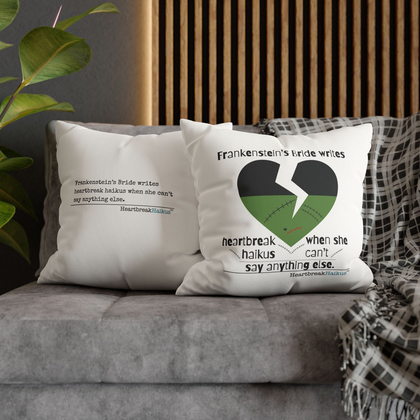 Frankenstein's Bride Writes Heartbreak Haikus - Faux Suede Square Pillowcase (in Snow White)