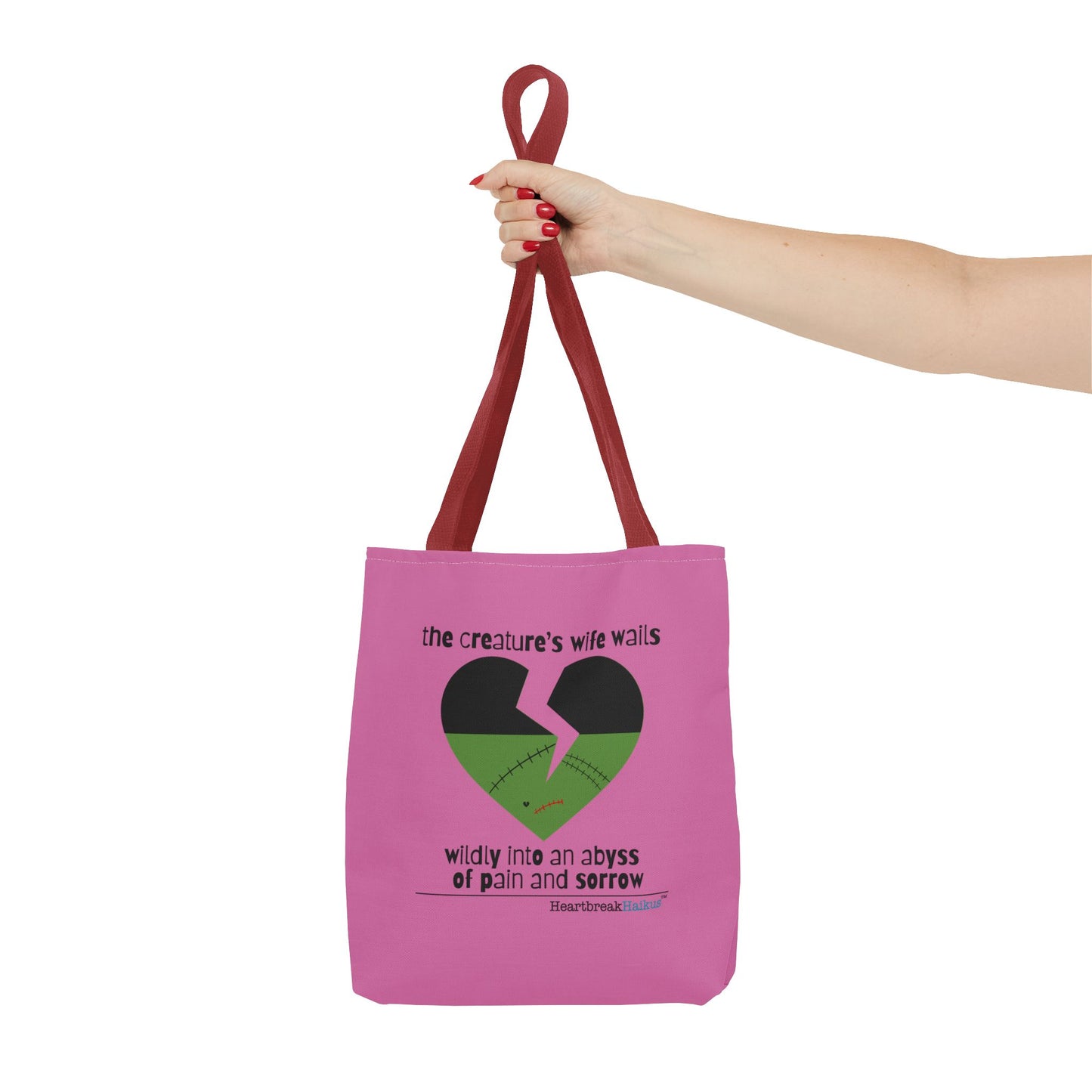 The Creature's Wife Wails Wildly Frankenstein Haiku - Tote Bag (dual-sided print in Candy Pink)