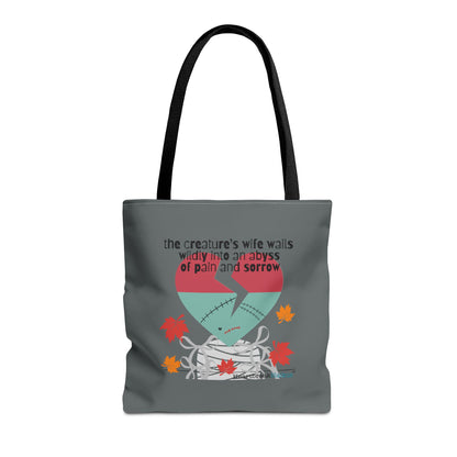 The Creature's Wife Wails Wildly Frankenstein Haiku - Tote Bag (dual-sided print in Slate Grey) - Frankenstein 2025 Makeover