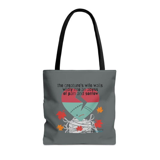 The Creature's Wife Wails Wildly Frankenstein Haiku - Tote Bag (dual-sided print in Slate Grey) - Frankenstein 2025 Makeover