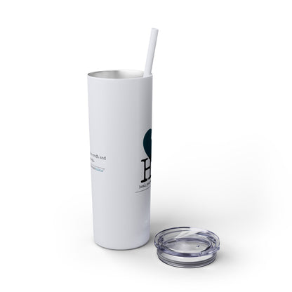 "Heal yourself with words." (Broken heart design) Skinny Tumbler with Eco-Friendly, Reusable, Matching Straw, 20oz