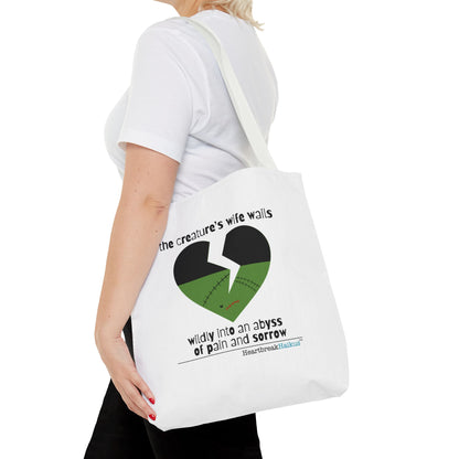 The Creature's Wife Wails Wildly Frankenstein Haiku - Tote Bag (Dual-sided print in Snow White)