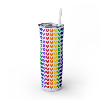 Only Hearts - Skinny Tumbler with Eco-Friendly, Reusable, Matching Straw, 20oz (Rainbow Heartbreak Collection)