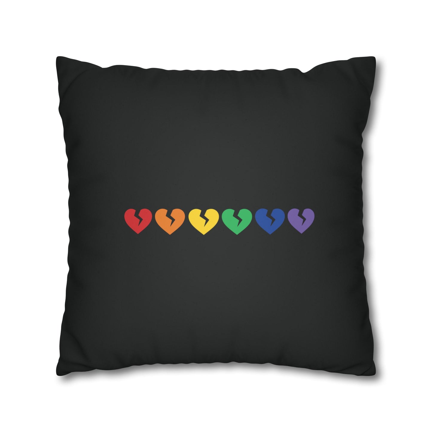 Rainbow Broken Hearts (on Midnight Black) - Faux Suede Square Pillowcase (Only Hearts Collection)