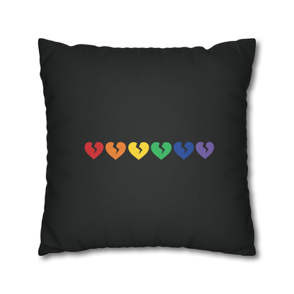Rainbow Broken Hearts (on Midnight Black) - Faux Suede Square Pillowcase (Only Hearts Collection)