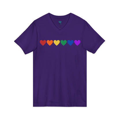 Rainbow Hearts - Jersey Short Sleeve V-Neck Tee