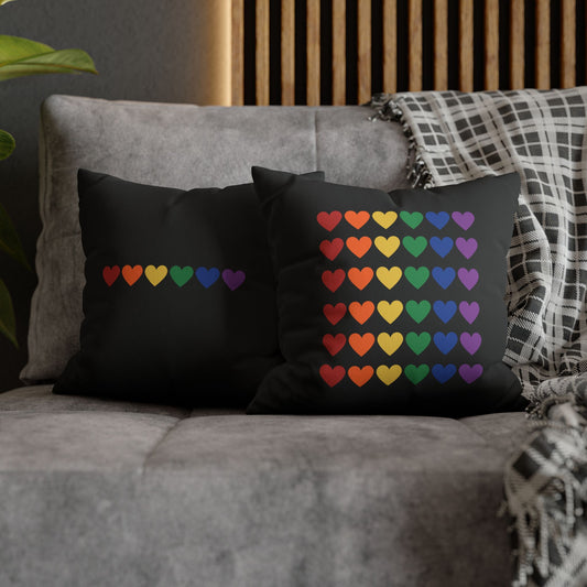 Rainbow Hearts on Black - Faux Suede Square Pillowcase (Only Hearts Collection)