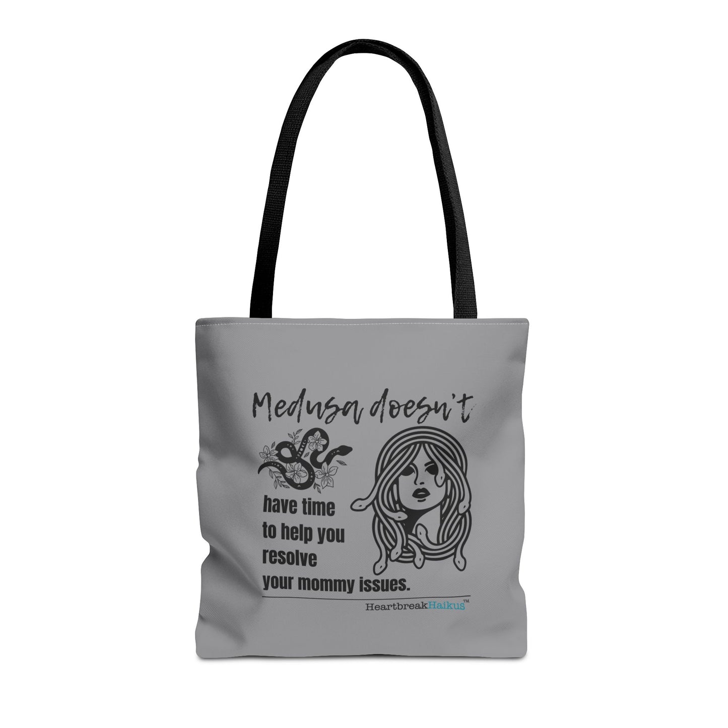 Medusa and Your Mommy Haiku - Tote Bag (Dual-sided print in Stone Grey)