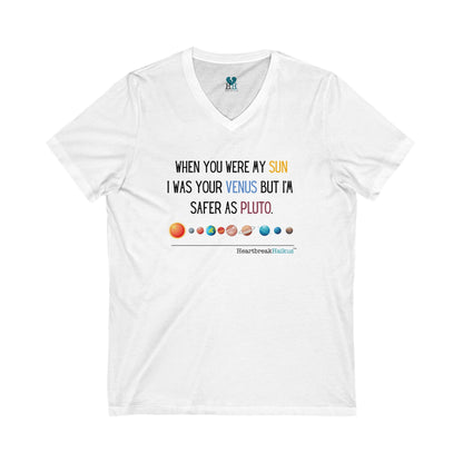 Safer as Pluto Haiku - Unisex Jersey Short Sleeve V-Neck Tee