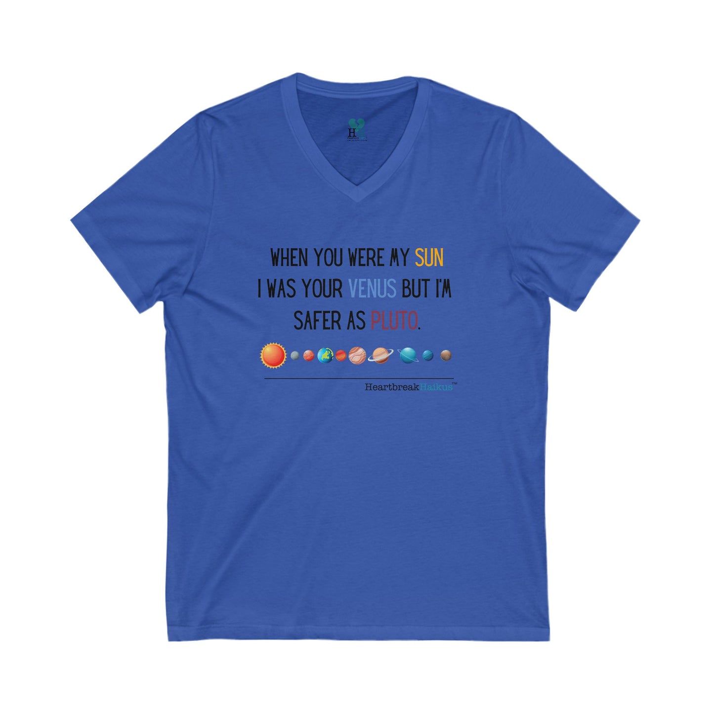 Safer as Pluto Haiku - Unisex Jersey Short Sleeve V-Neck Tee