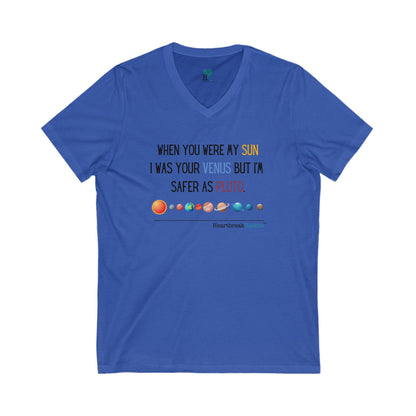 Safer as Pluto Haiku - Unisex Jersey Short Sleeve V-Neck Tee