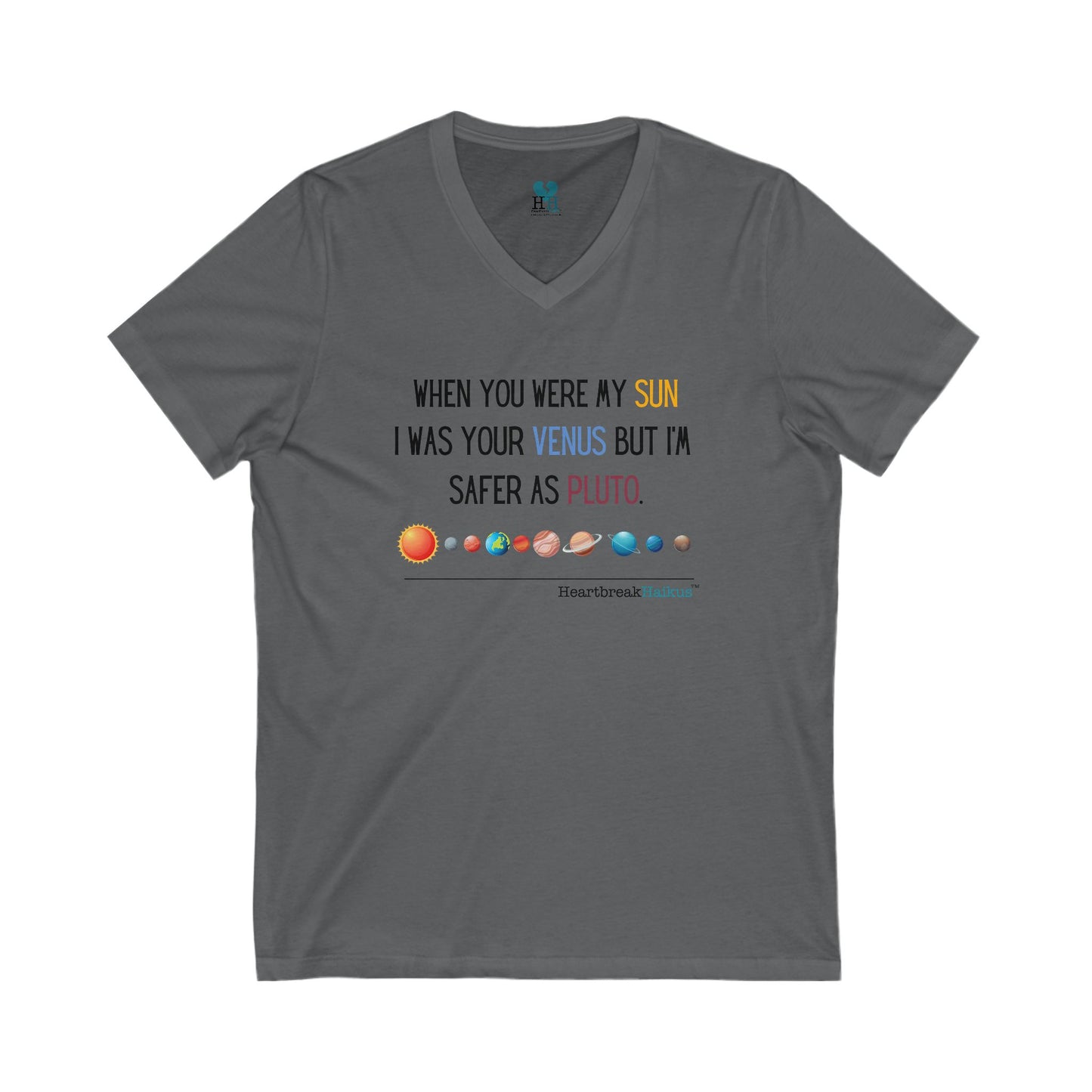 Safer as Pluto Haiku - Unisex Jersey Short Sleeve V-Neck Tee