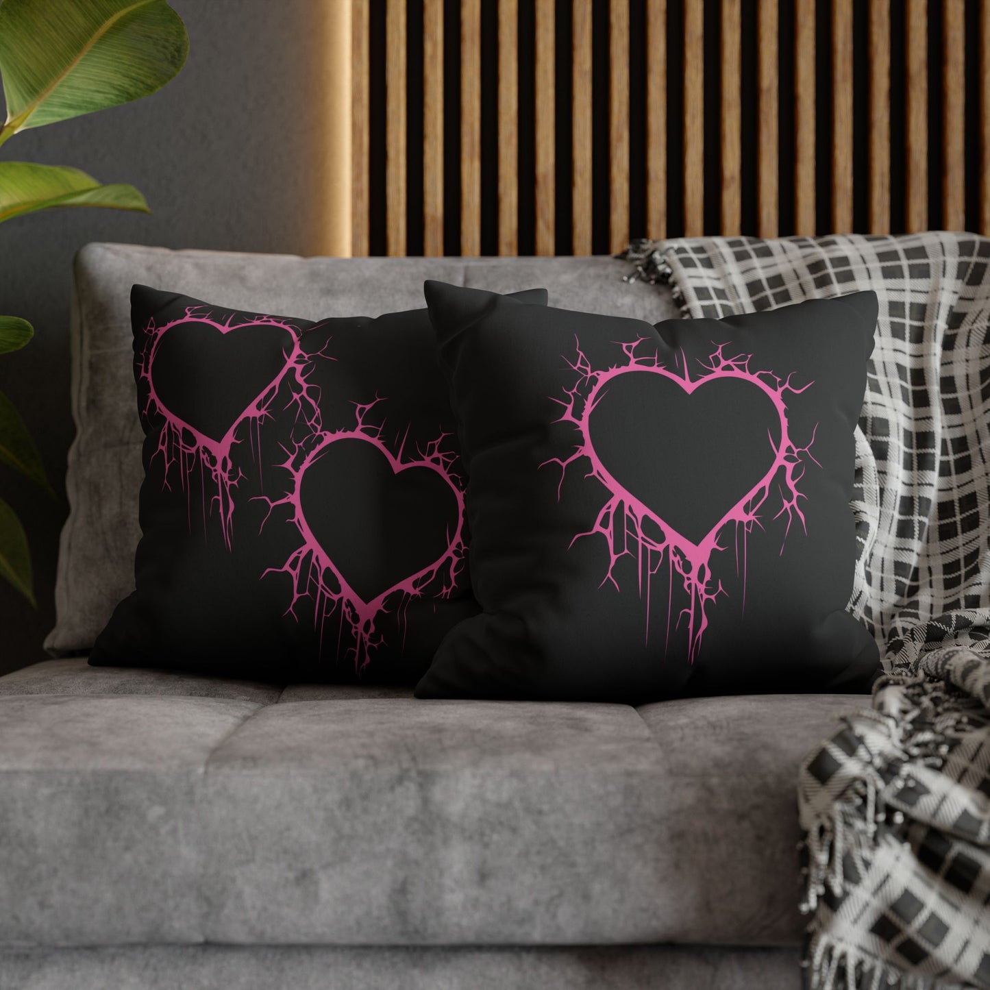 Lightning-Cracked Heart - Faux Suede Square Pillowcase (in Electric Pink)