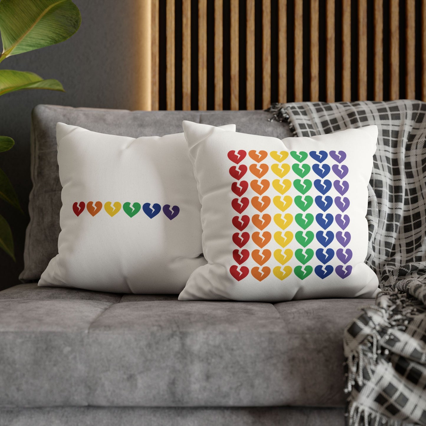 Rainbow Broken Hearts - Faux Suede Square Pillowcase (Only Hearts Collection)