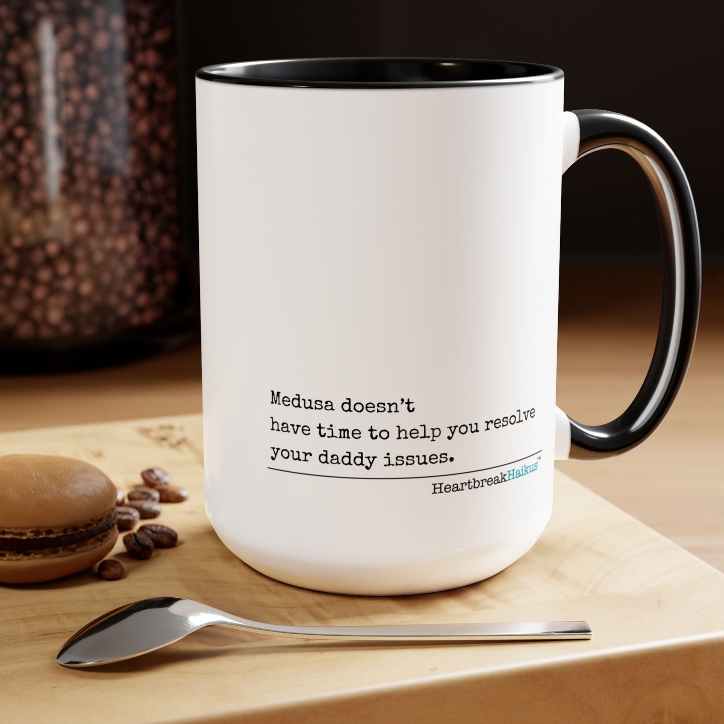 Medusa and Your Daddy Haiku - Two-Tone Coffee Mug 15oz - Dual-Sided Printing