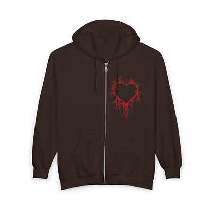 Cracked Hollow Heart Zip Hoodie — Alternative/Goth/Punk Bleeding Heart Full‑Zip Sweatshirt (The Only Hearts Collection)