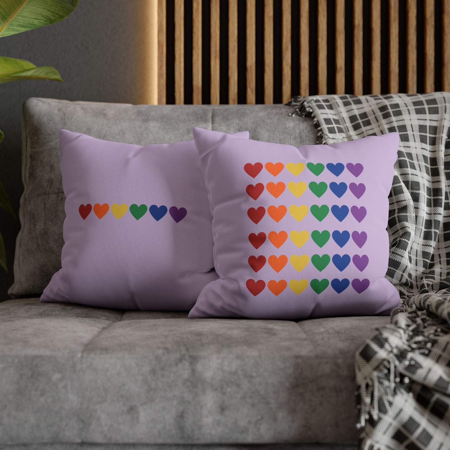 Rainbow Hearts on Lavender - Faux Suede Square Pillowcase (Only Hearts Collection)