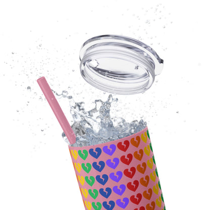 Only Hearts - Skinny Tumbler with Eco-Friendly, Reusable, Matching Straw, 20oz (Rainbow Heartbreak Collection)