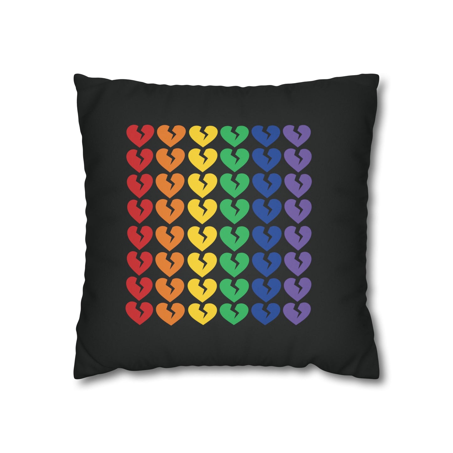 Rainbow Broken Hearts (on Midnight Black) - Faux Suede Square Pillowcase (Only Hearts Collection)