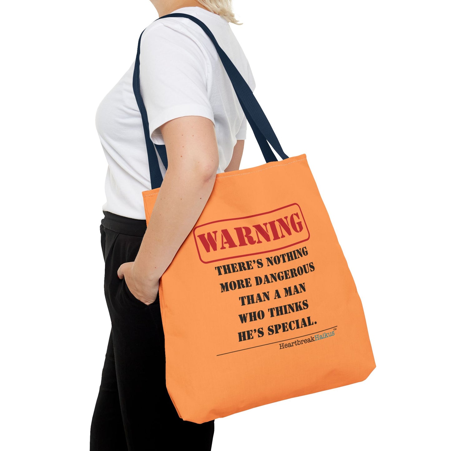 Warning: Dangerous Special Man Haiku Tote Bag (dual-sided design in Orange Tangerine)
