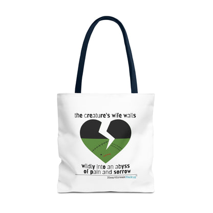 The Creature's Wife Wails Wildly Frankenstein Haiku - Tote Bag (Dual-sided print in Snow White)