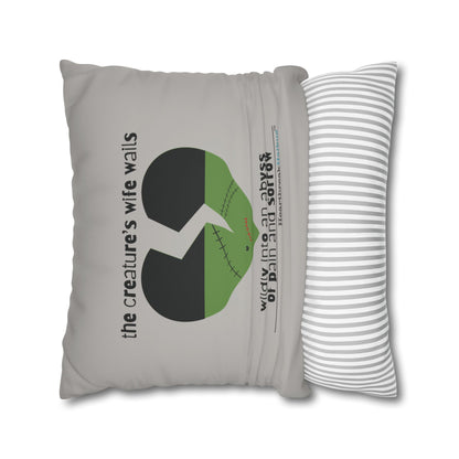 The Creature's Wife Wails Frankenstein Haiku - Faux Suede Square Pillowcase (in light grey)