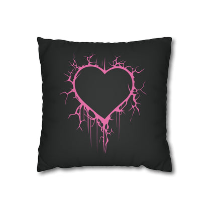 Lightning-Cracked Heart - Faux Suede Square Pillowcase (in Electric Pink)