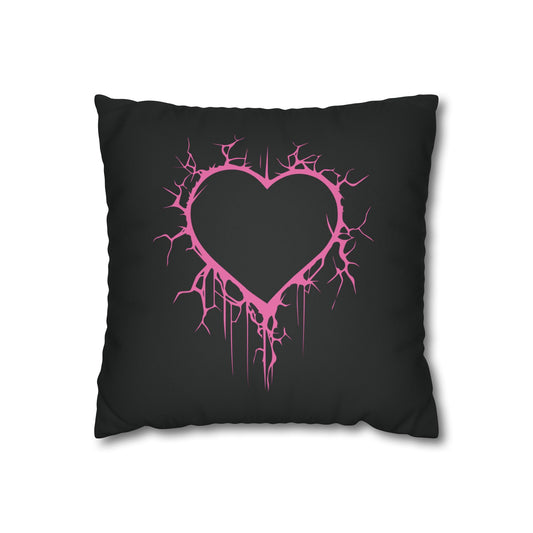 Lightning-Cracked Heart - Faux Suede Square Pillowcase (in Electric Pink)