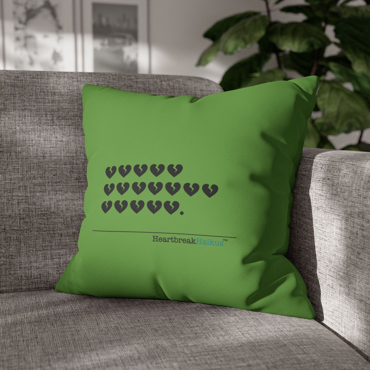 Hieroglyph Heartbreak Haiku - Faux Suede Square Pillowcase (in Wicked Green/Grinch Green)
