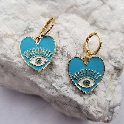 Heart-Shaped Evil Eye Earrings