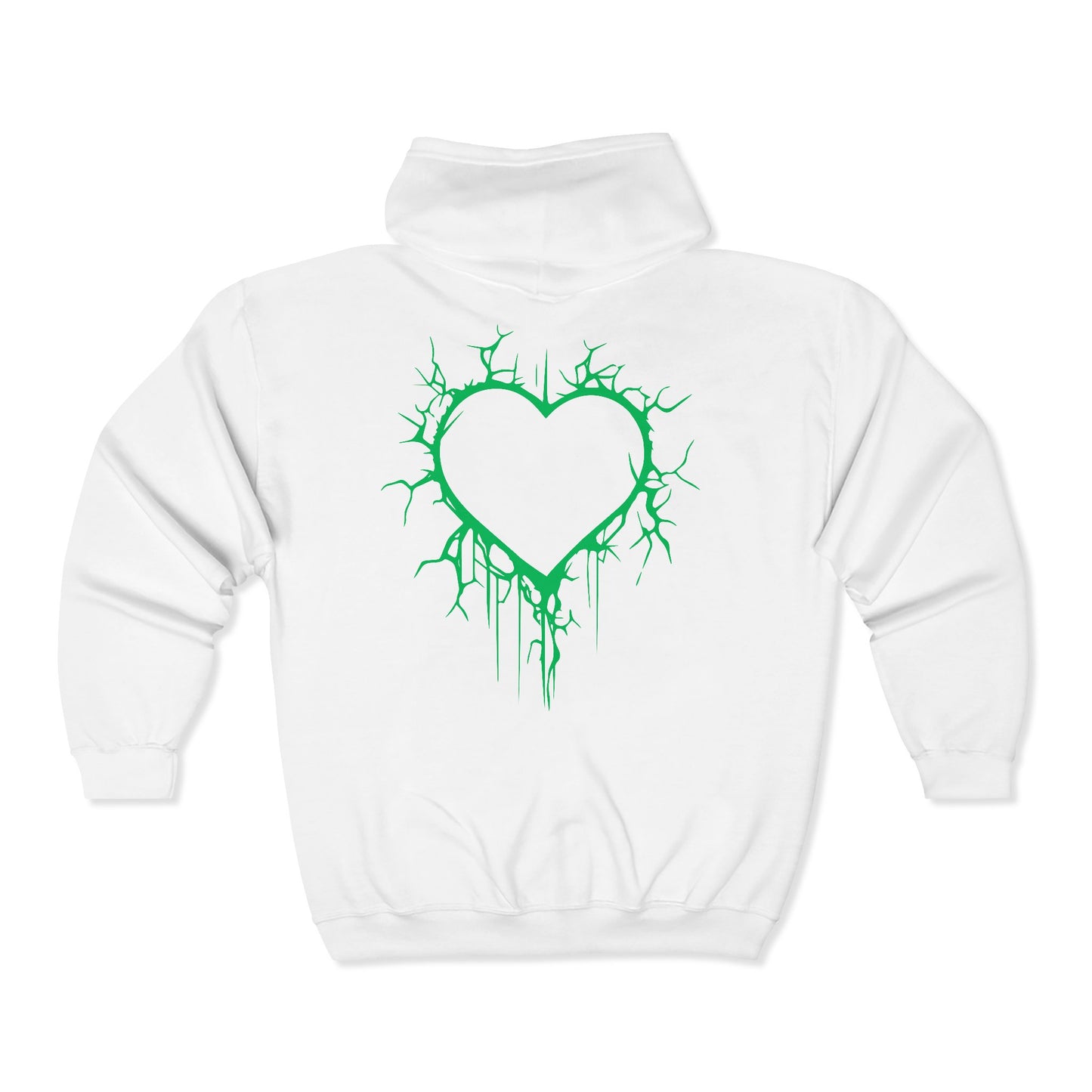 Lightning-Cracked Hollow Heart Zip Hoodie (in Electric Wicked Green) - (The Only Hearts Collection)