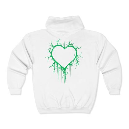 Lightning-Cracked Hollow Heart Zip Hoodie (in Electric Wicked Green) - (The Only Hearts Collection)