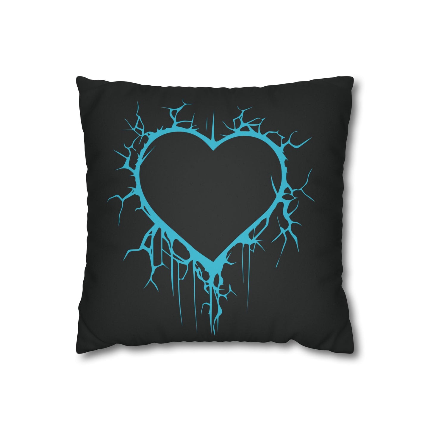 Lightning-Cracked Heart - Faux Suede Square Pillowcase (in Electric Blue)